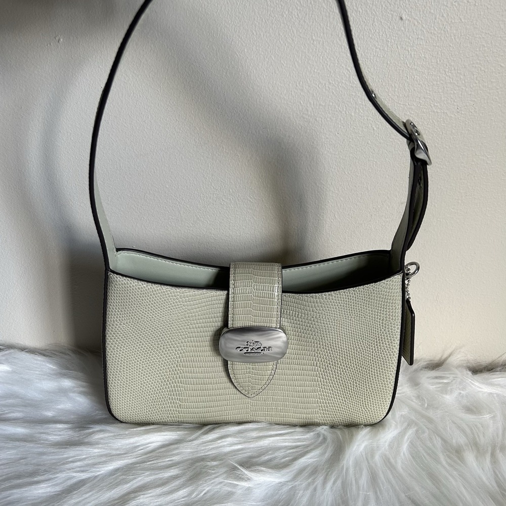 Coach Eliza Light Green Lizard Embossed Leather Shoulder Bag Excellent - Picture 1 of 9
